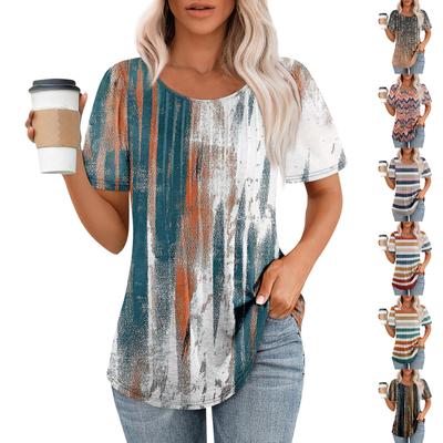 Женская модная повседневная плиссированная футболка с круглым вырезом и бантом, с короткими рукавами