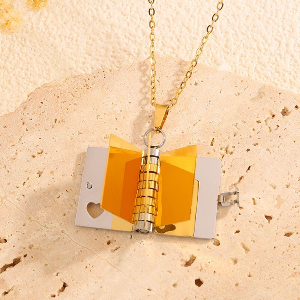 Openable Book Pendant Necklace Stainless Steel Lovers Choker Necklace Women's Sweater Chain  Couple