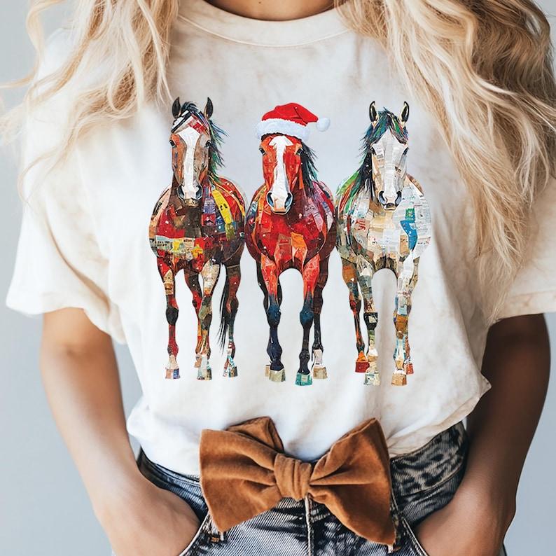 Western Christmas Cowboy Colourful Horse Lover Farm Animal Country New Year Xmas Gift Shortsleev Printed Tshirt Tops