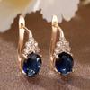 Luxury Wedding Earrings for Bridal Oval Cut Blue Zircon Drop Earrings Gold Color Vintage Fine Jewelry Crystal Gift