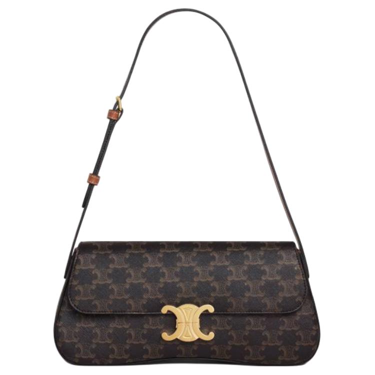 Celine Lola Triomphe Canvas And Calfskin Adjustable Shoulder Bag Women Shoulder Bag Brown 115532FN1-04LU
