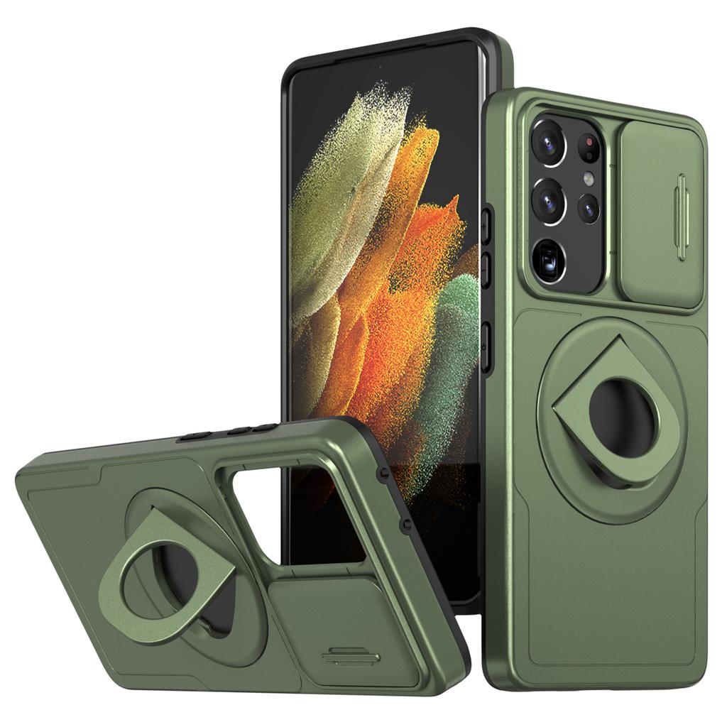 Чехол для Samsung Galaxy S21 Ultra 5G Магнитный тонкий PC+TPU чехол для телефона со сдвижной крышкой для объектива