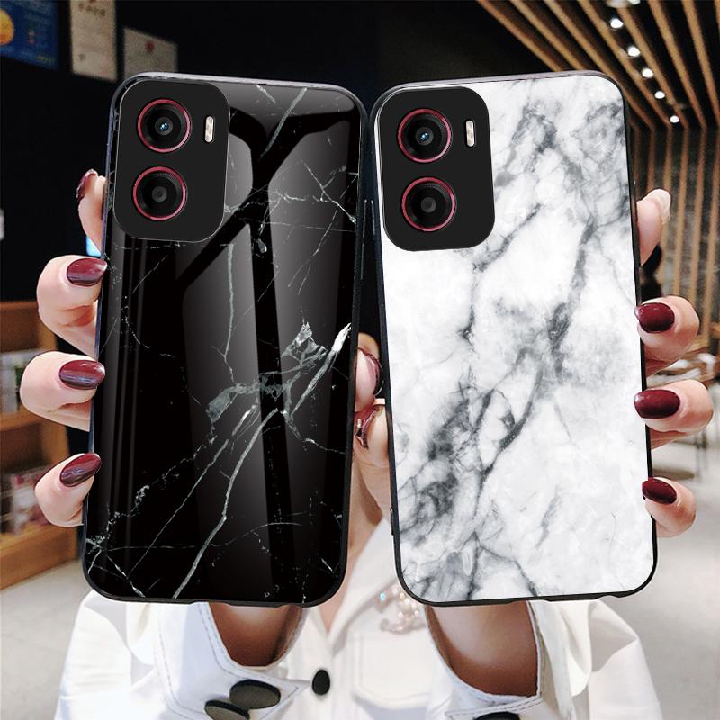 Для Motorola Moto G05 4G Чехол Мраморный узор Закаленное стекло+ПК+ТПУ Защитный чехол для телефона