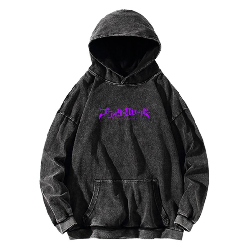 Black Clover Yami Sukehiro Hoodie Manga Graphic Vintage Washed Oversized Streetwear Fall Winter 100% Cotton Men Women Hooded Top