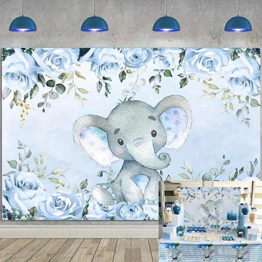 Blue elephant background Cute elephant photography background for a boy or girl's birthday party decorated photo booth