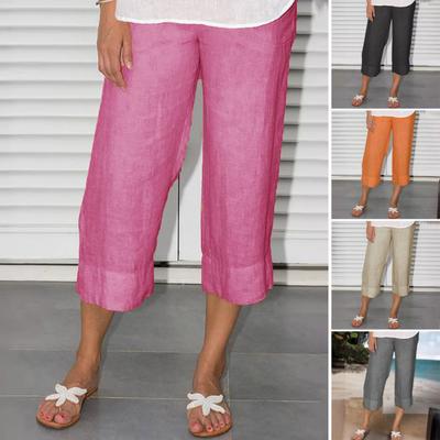 Женские брюки Эластичная талия Средняя посадка Широкие брюки Повседневные брюки с карманами Однотонные