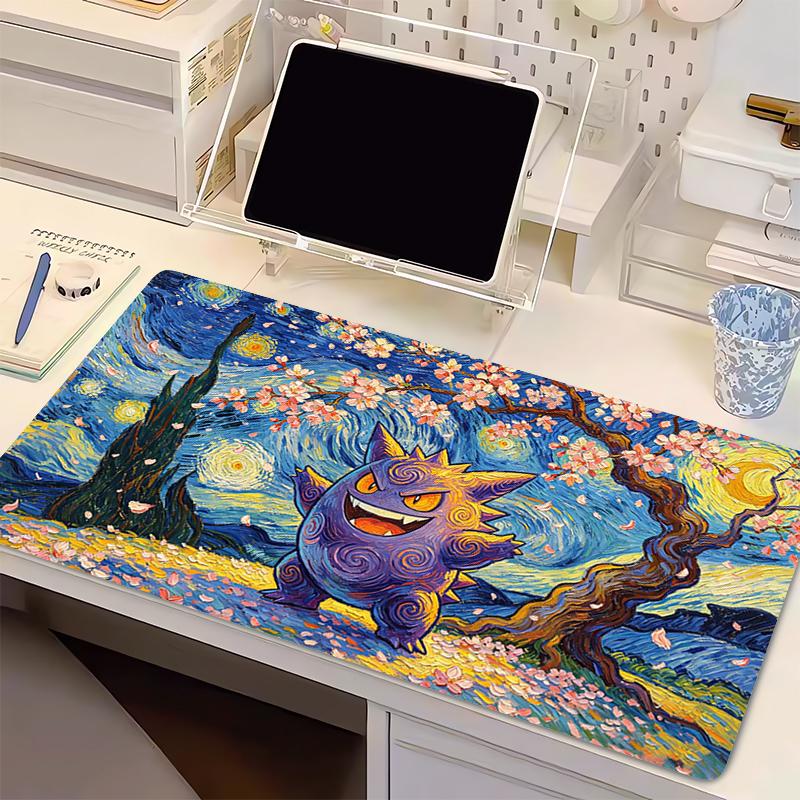 Mouse Pad Pokemon anime Gamer Keyboard Mousepad Gengar Starry Night oil painting Desk Mat Large Gaming Antifray Pad Mouse Mats