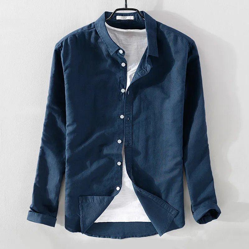 Men's Lightweight Summer Linen Shirt Jacket - Sun Protection, Thin, Long-Sleeved Casual Cotton Blend Top