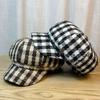 Plaid Octagonal Hat Autumn and Winter New Hat Female Painter Hat British Korean Version Trendy Beret Soft Top Short Brim Peaked Hat