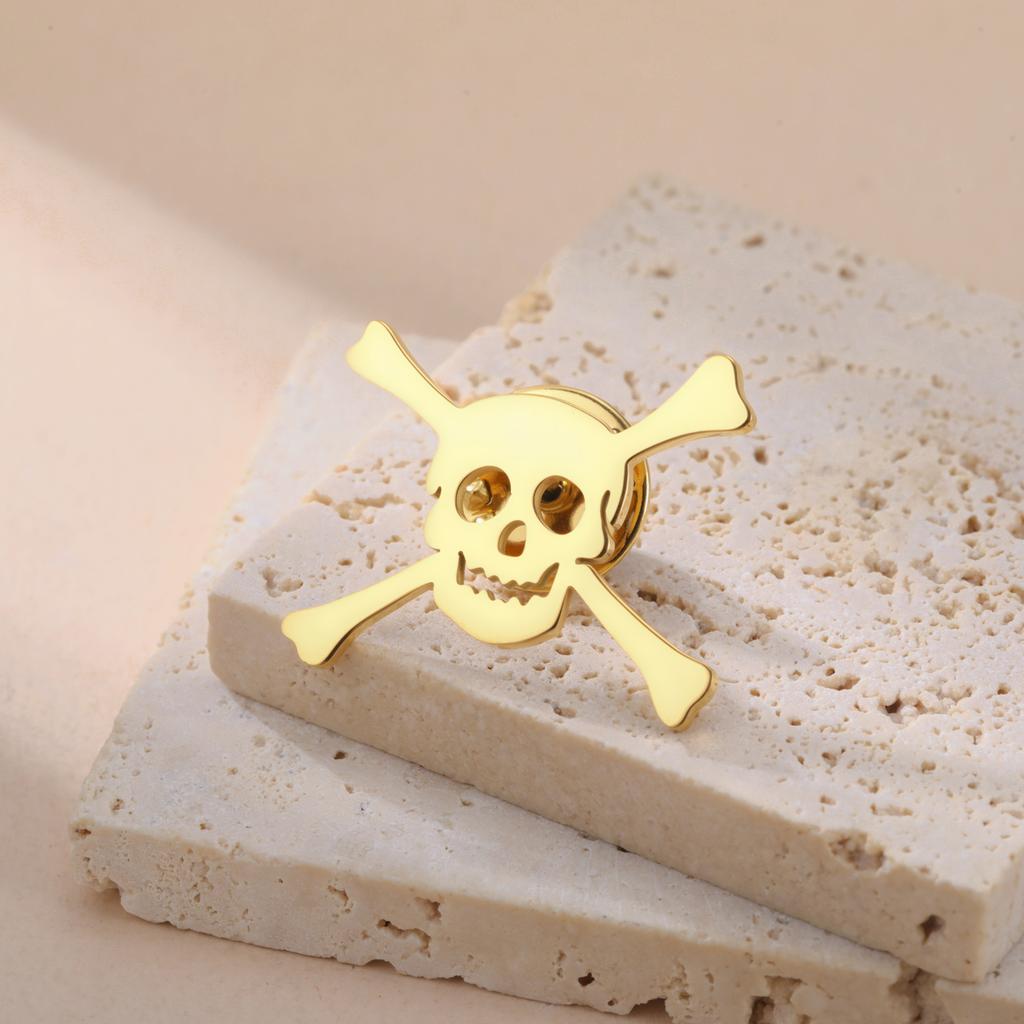 LIKGREAT Skull Brooch for Men Women Skeleton Bone Pin Badge for Shirt Hats Backpacks Stainless Steel Jewelry Halloween Gift