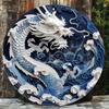 Wood Chinese Dragon Wooden Wall Sign, Round Art Decor, Abstract Paper Cut Design, Waterproof and Weather Resistant for Door, Wall, Home, Room