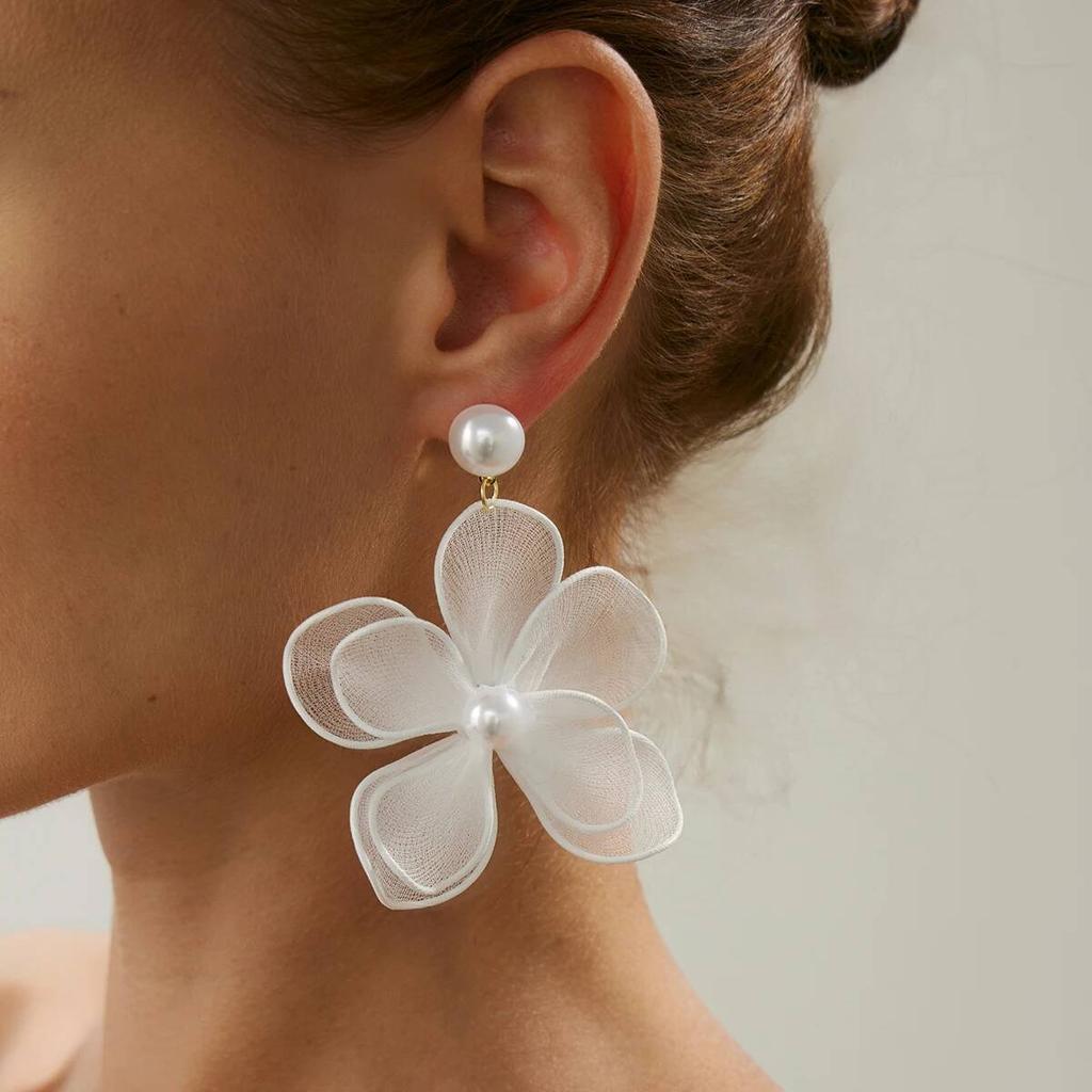 Ingemark Exquisite Elegant Imitation Pearl Mesh Flower Drop Earrings Women Romantic Minimalist Piercing Wed Bride New Jewelry
