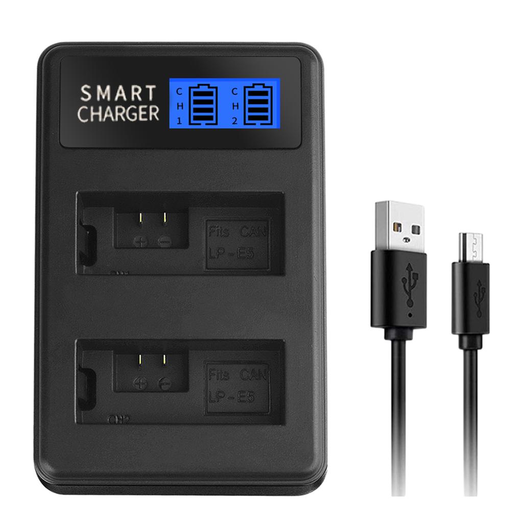 LP-E5 LPE5 LP E5 Dual USB Battery Charger with LCD Screen Replacement for EOS Rebel XS Rebel T1i Rebel XSi