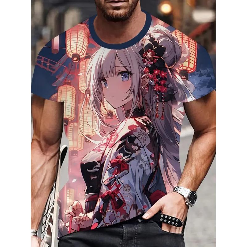 Summer Round Neck 3D Anime Character Print Top Fashionable Casual Short Sleeved Men's T-shirts