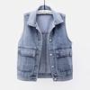 Denim Vintage Sleeveless Loose Single Breasted Women's Vest Jacket Coats Korean Fashion Short Coat For Women