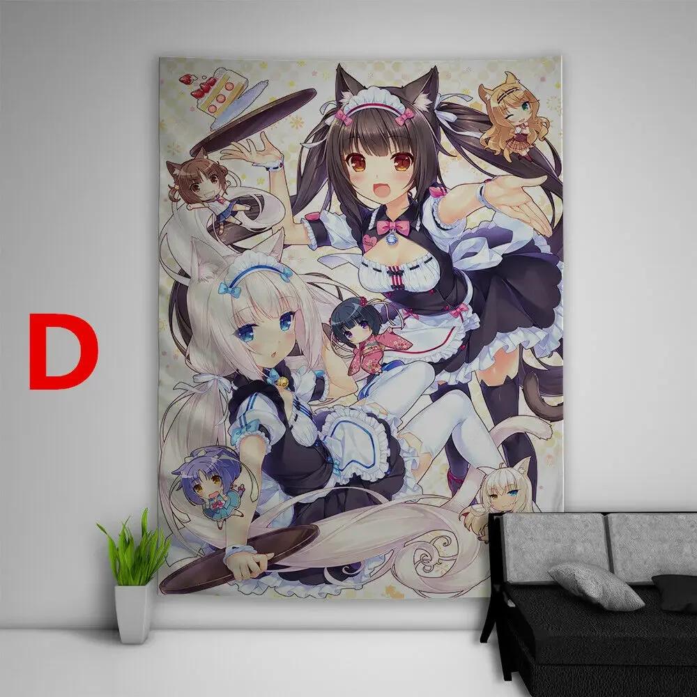Тканевое панно Nekopara Аниме Настенный Кавайный Декор Комнаты Художественный Отпечаток Постер Милая Девушка Манга Эстетика Ткань для Фона Спальни