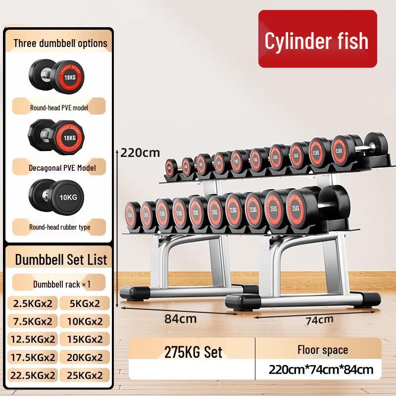 Rubberized Dumbbell Set with Storage Rack