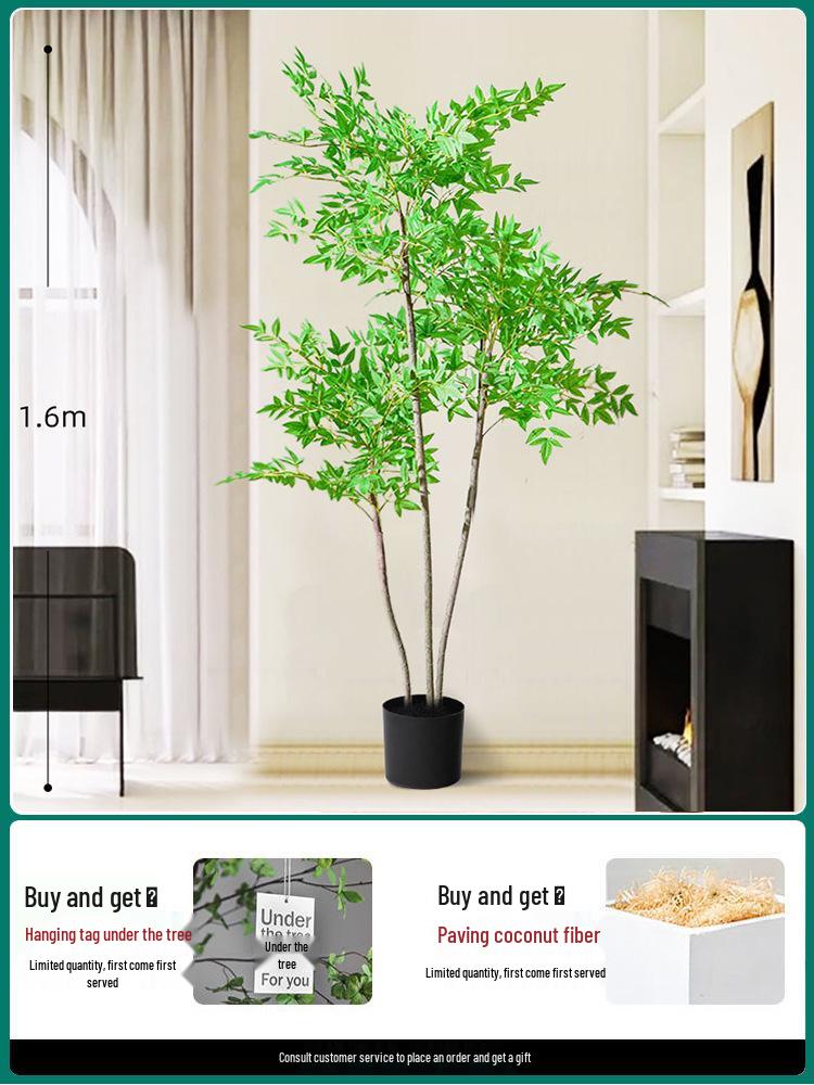 Artificial Nandina Domestica Potted Plant for Home Decoration - Green Ornamental Bonsai for Living Room or Sofa Side Decor.