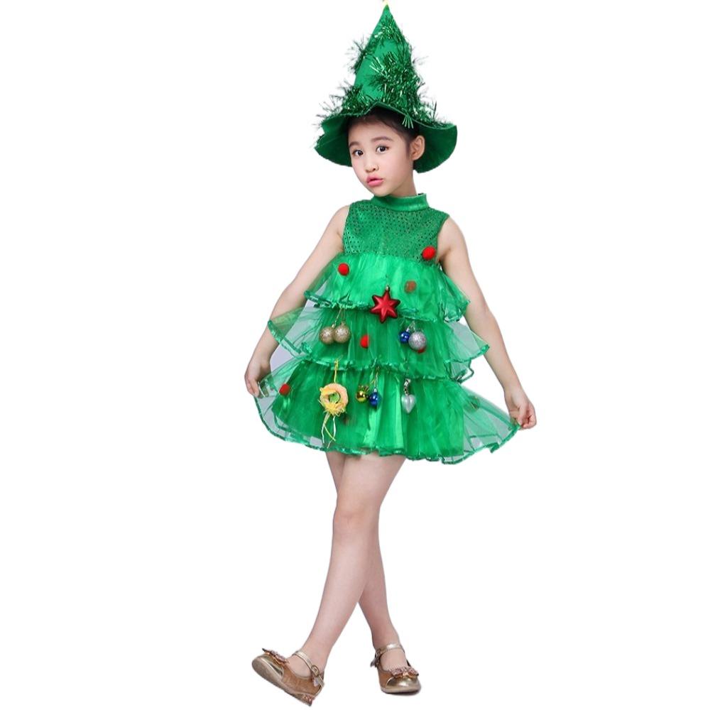 Fancy Christmas Tree Dress Green Elf Costume New Princess Skirt  Girls