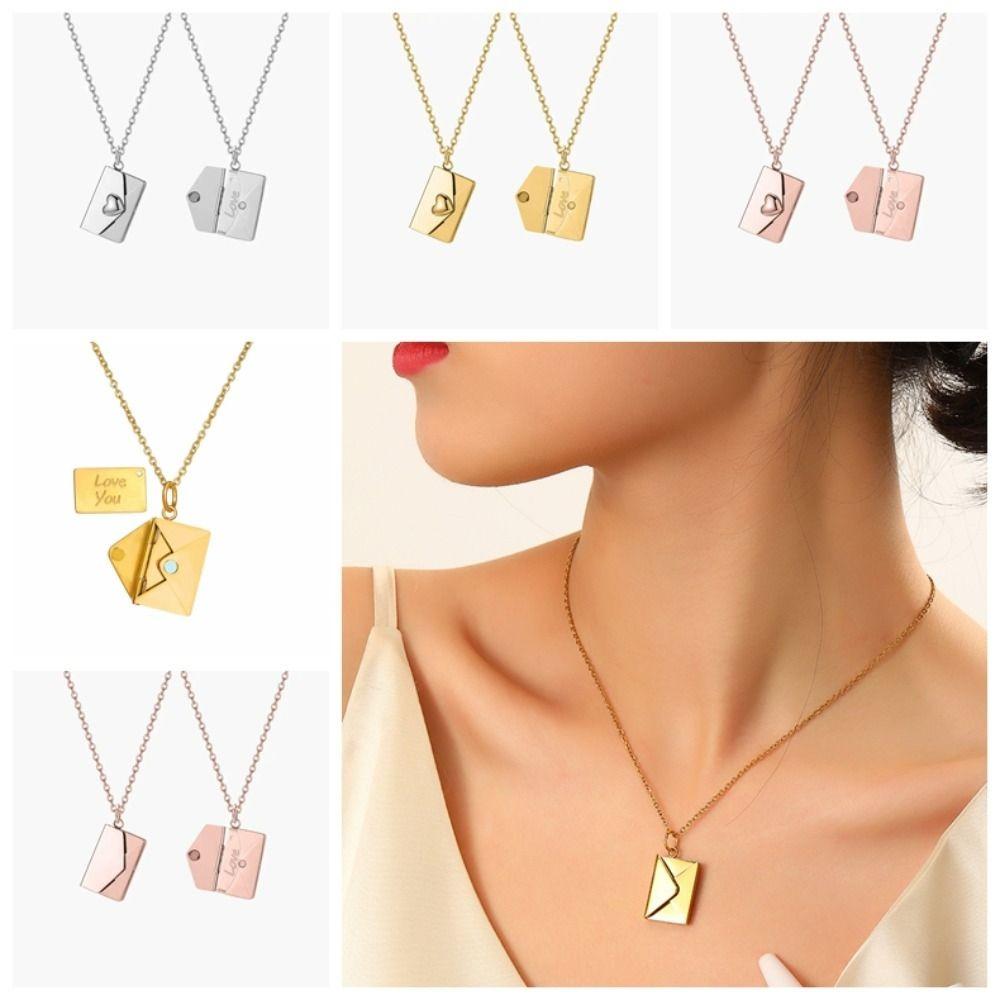 Openable Envelope Necklace Heart Lovers Choker Necklace Chic Pendant Sweater Chain Gift
