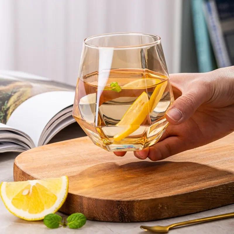 300ml Hexagonal Edge Wine Glasses Transparent Cocktail Glass Party Bar Club Banquet Drinking Ware Champagne Lemon Water Cup