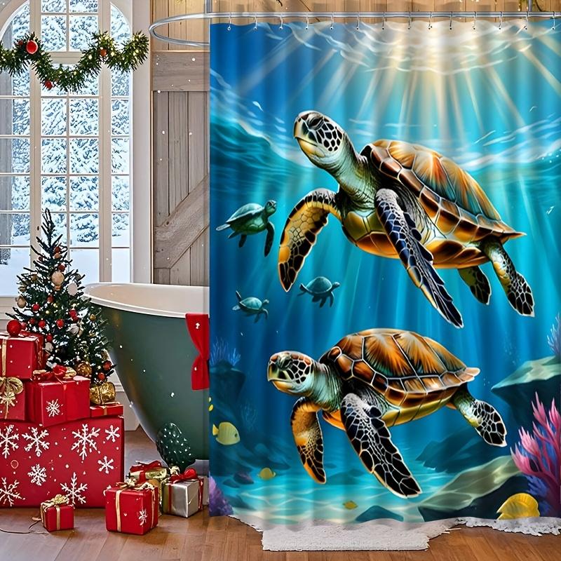 Sea Turtle Shower Curtain Underwater Ocean Life Art Tropical Decor Waterproof Fabric Bath Curtain Set Home Decoration