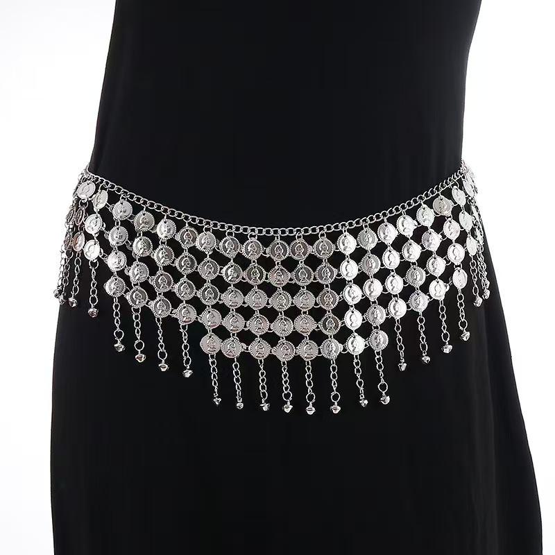 Tassel Belly Dance Waist Chain Women Gold Coin Hip Belt Fashion Costume Accessory for Performance Night Party Cosplay Dancing
