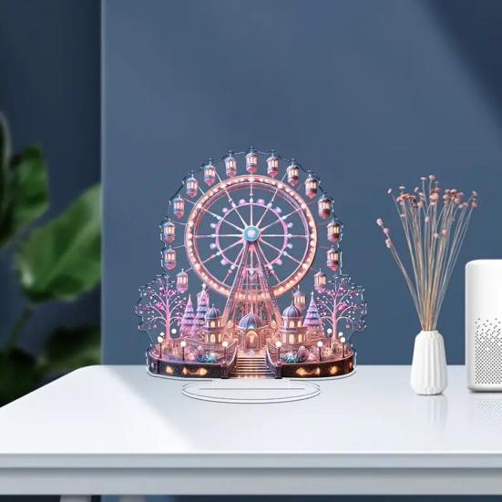 Ferris Wheel Ornament 2D Flat Acrylic Decoration with Base Desktop Castle Ferris