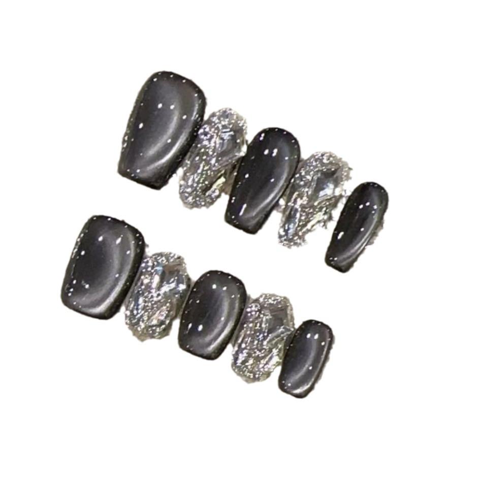 Чистый ручной работы фототерапевтический маникюр черный юмористический носимый готовый ноготь кошачий глаз накладка на ноготь, демонстрирующая белизну