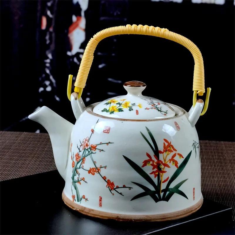 Бытовой фарфоровый чайник, керамический большой вместительный горшок для прохладной воды, большой синий и белый фарфоровый горшок с петлевой ручкой в ​​стиле ретро