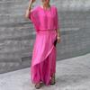 Women's Casual Two Piece Chiffon Set Plus Size Mother of Bride Dressy Suit Crew Neck Top Wide Leg Pant Flowy Wedding Guest Outfit