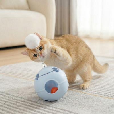 Весенний мячик-дразнилка для кошек Плюшевый мячик с перышком Кошачий футбольный мячик с колокольчиками Автоматическое вращение Интерактивная игрушка для кошек Тренировка
