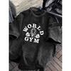 World Gym Горилла Поднятие Тяжестей Футболка Винтажная Кислотная Стирка Графические Футболки для Фитнеса Свободные Топы Харадзюку Графические Футболки