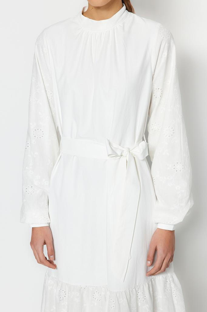 Женское платье в стиле хиджаб Тканое платье на белой подкладке с вышивкой на рукавах и юбках