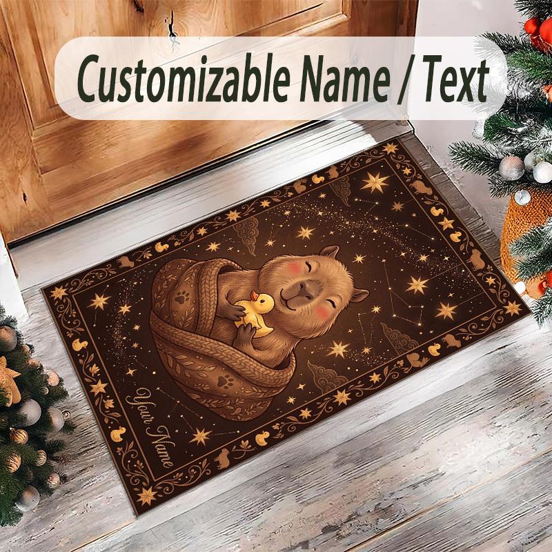 Cosmic Theme Crystal Velvet Floor Rug Personalized Custom Name Text Warm Carpet Home Decoration