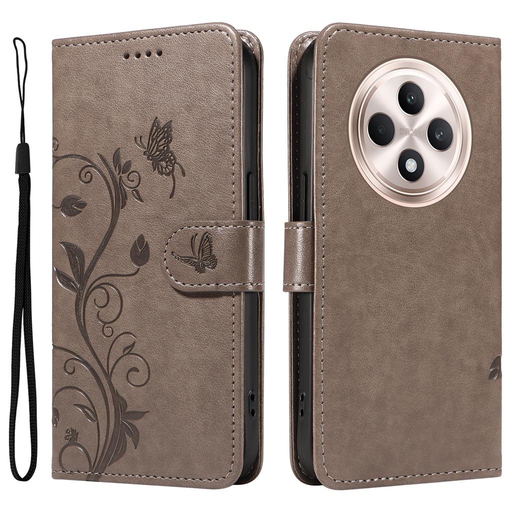 For Oppo Reno12 F 4G PU Leather Cases Flower Pattern Wallet Stand Phone Cover with Strap