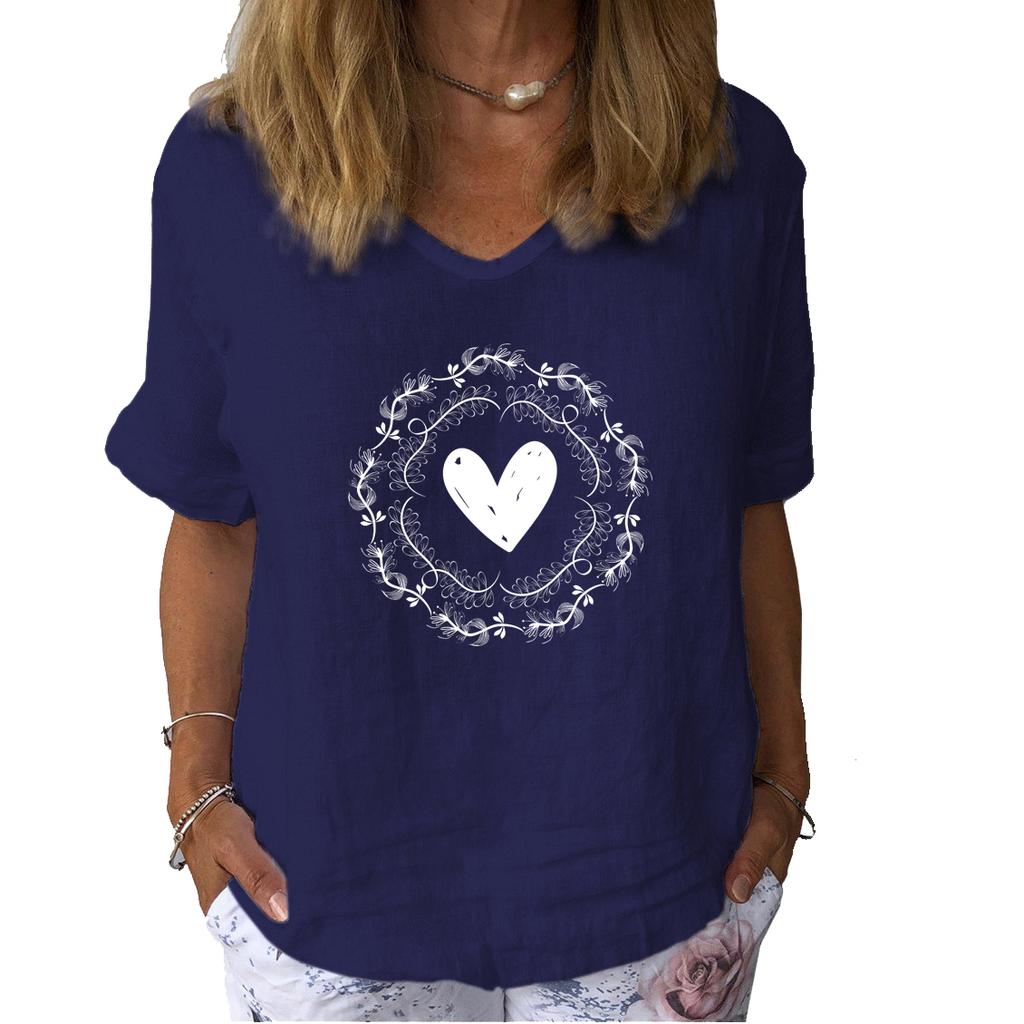 Женская модная футболка с короткими рукавами и принтом, летняя повседневная льняная тонкая женская блузка-пуловер