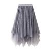 Women Irregular Tulle Tutu Skirt Casual Shiny Star Sequin Elastic Mesh Princess Skirt for Streetwear