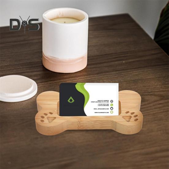 Desktop Business Card Holder Dog Bone Shape Curved Thick Wooden Stable Anti-slip Hospital Card Display Stand Office Card Organizer