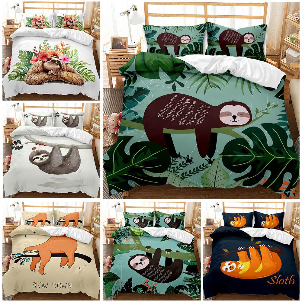 E-Commerce Animal Sloth Cartoon Quilt Cover Three-Piece Set Without Sheets
