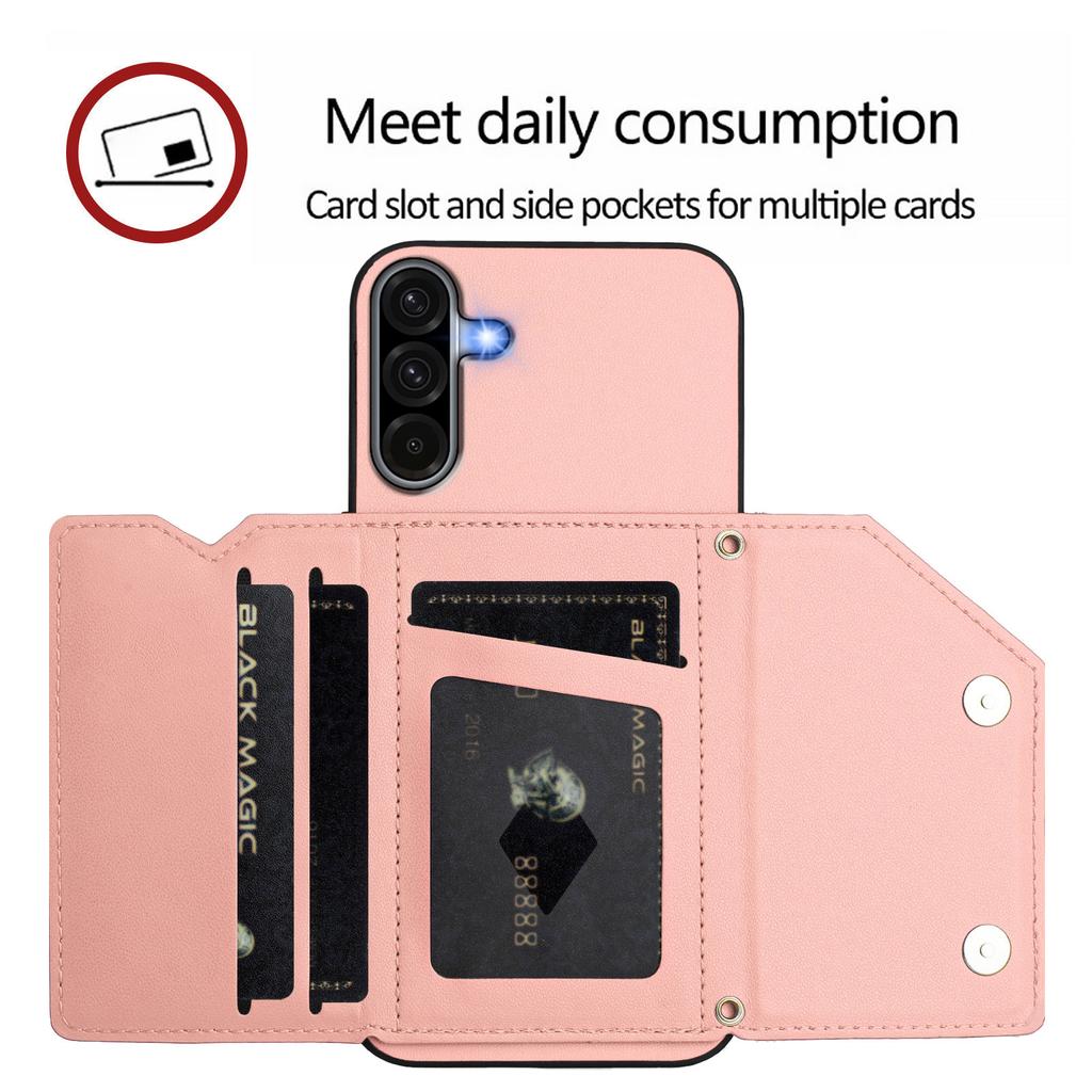 For Samsung Galaxy A36 5G Case Card Holder Kickstand Skin-Touch Phone Cover with Wrist Strap