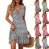 Women's Dress V-neck Sleeveless Casual Floral Print Hem Pleated Dress