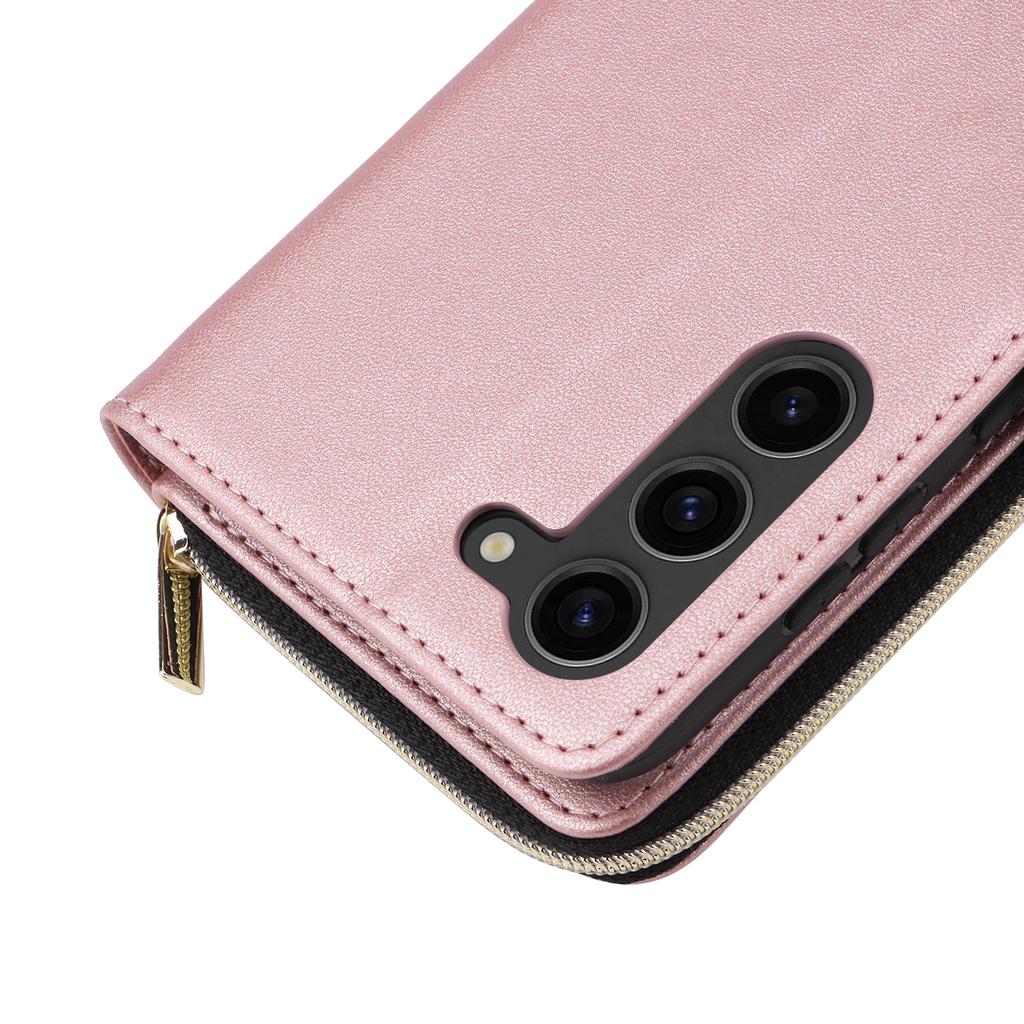 R20 For Samsung Galaxy S23+ Case Zipper Pocket Leather Phone Cover with 9 Card Slots