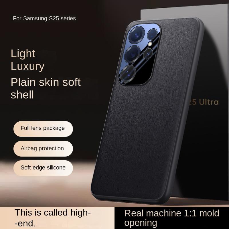 Чехол для Samsung Galaxy S25 25 Plus S25 Ultra, кожаный, с металлическим кольцом для камеры, встроенной воздушной подушкой, защита от падений, отпечатков пальцев