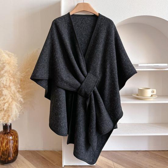 Women Draped Shawl Adjustable Crossover Front Lightweight Soft Warm Shawl Scarf Cape Cardigan Solid Color Knitting Shawl