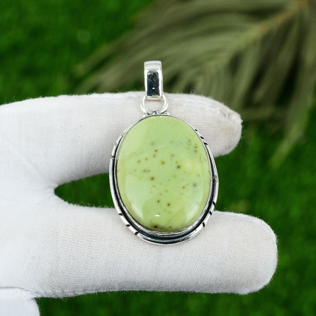 925 Sterling Silver Serpentine Stone Birthday Bezel Artisan Boho Pendant Jewelry