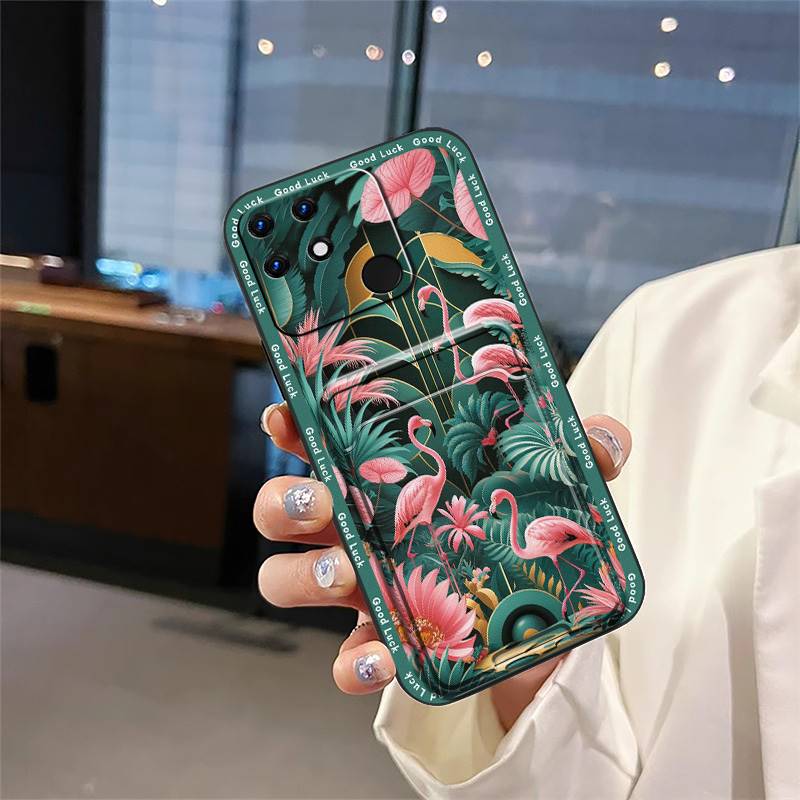 Слот для карт Задняя крышка Чехол для телефона Для OPPO Realme Narzo 50A защитный Прочный Грязеотталкивающий Мультяшный ТПУ Ударопрочный Милый