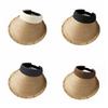Fashion Woven Straw Visor Cap Sunscreen Hollow Empty Top Hat Big Head Circumference Breathable Summer Sun Cap Outdoor