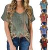 Женская летняя модная повседневная блузка с V-образным вырезом и коротким рукавом с принтом