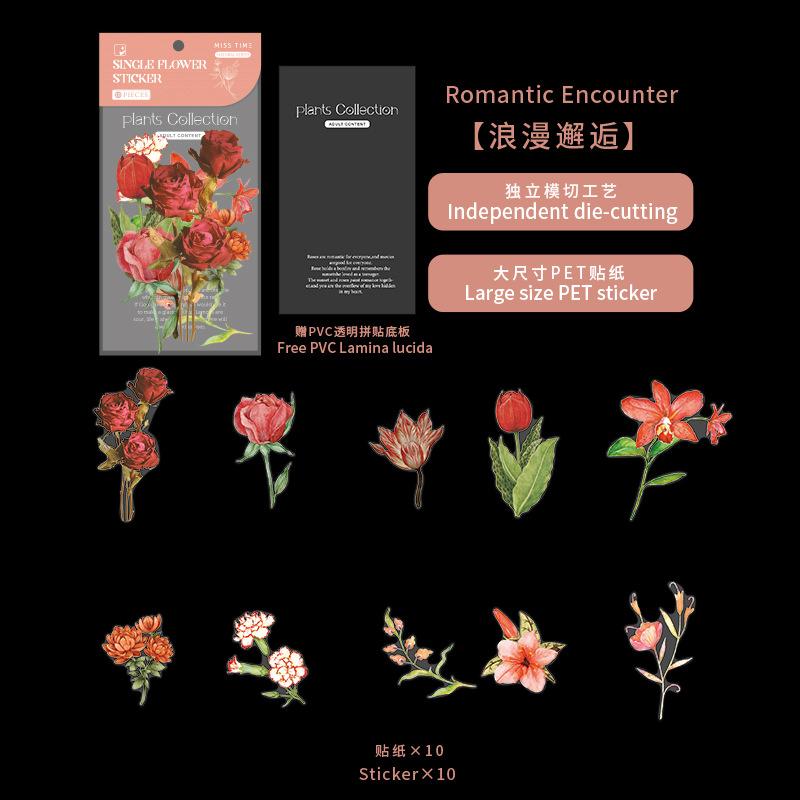 10 Sheets Large Size Flower Sticker Pack, Fresh Floral Journal Decor, Diary Album DIY Collage Material